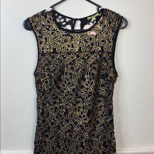 Gianni Bini Black Lace Dress with Gold Detailing